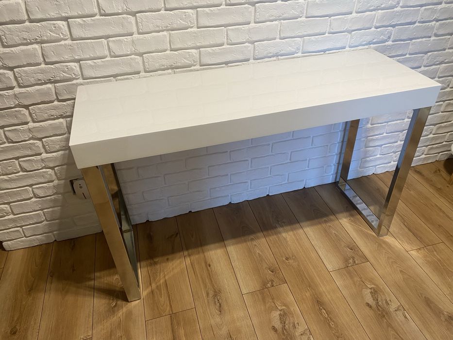Konsola/biurko glamour wysoki biały połysk