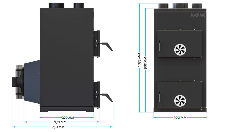 KOZAK 22, ATESTOWANY Piec nadmuchowy, kotłówka 6 i 10mm, CE, Ecodesign