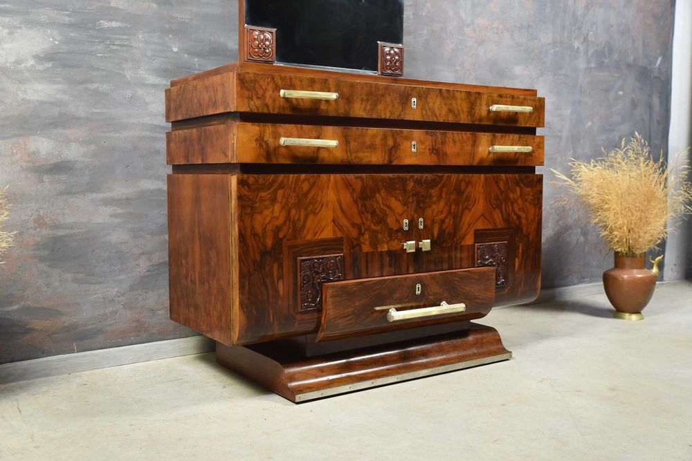 KOMODA ART DECO- lite drewno orzechowe, po renowacji, Oryginalny Antyk