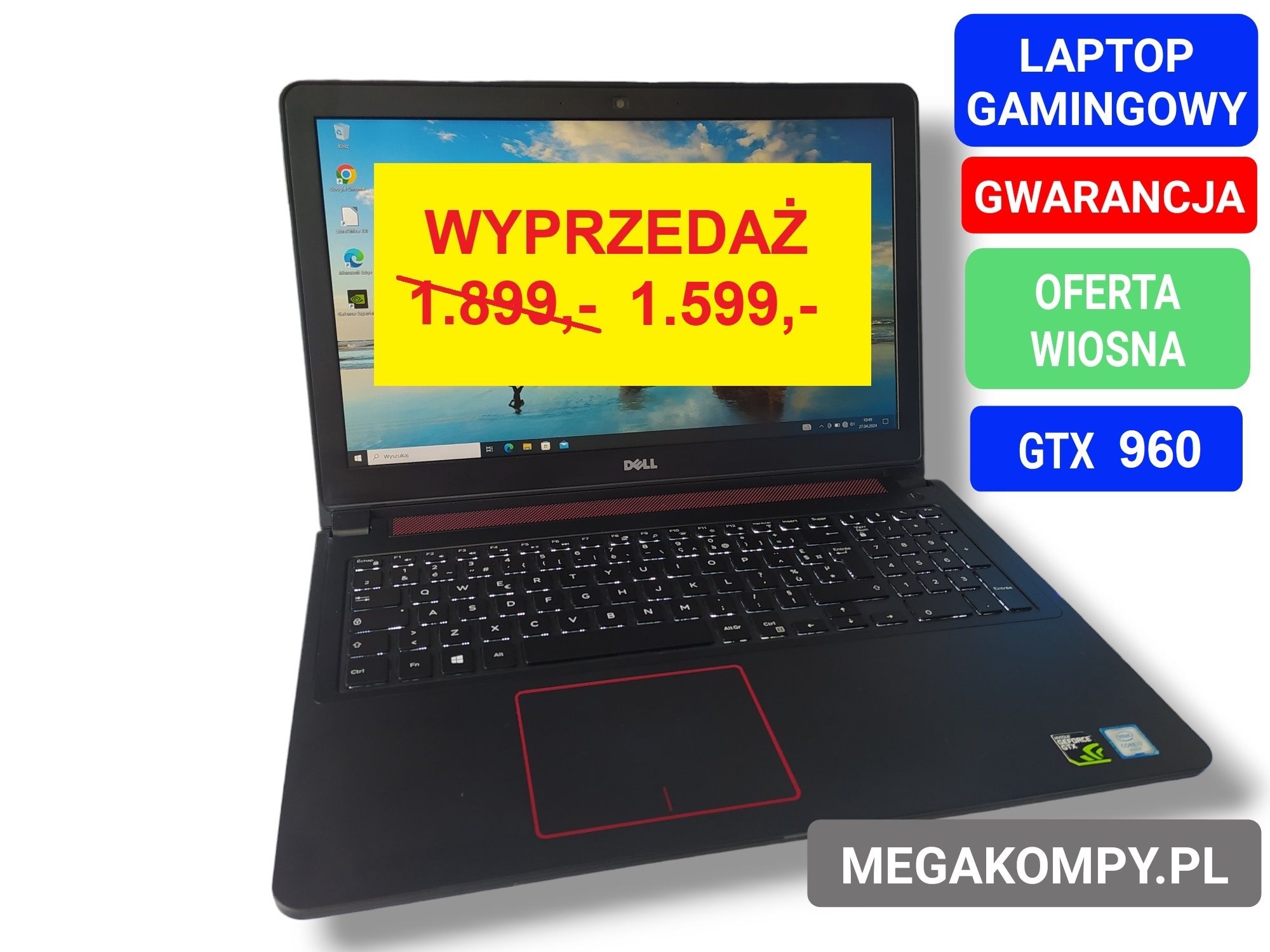 Laptop Gamingowy DELL /proc. i7 /16GB RAM /GTX 960 /SSD 480GB /GWAR.