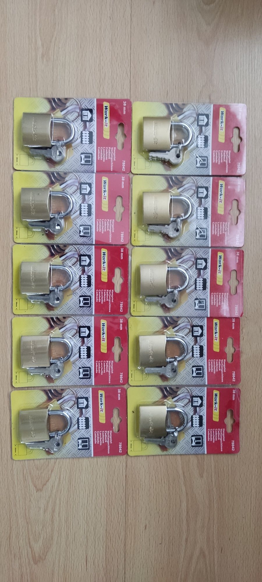 NOWA kłódka 10 SZTUK mosiądz 38 mm - jakość - 6 kluczy Work It