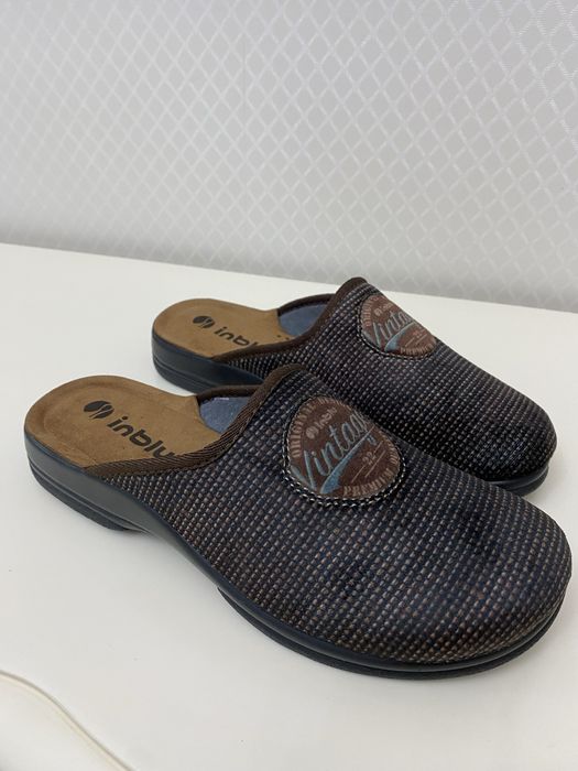 Чоловічі тапочки Inblu повстяні сині та коричневі/замша устілка