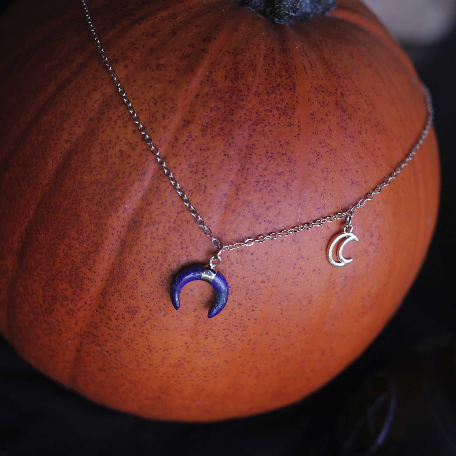 Naszyjnik lunula Wicca Slavic Pagan amulet Księżyc Lapis Lazuli boho