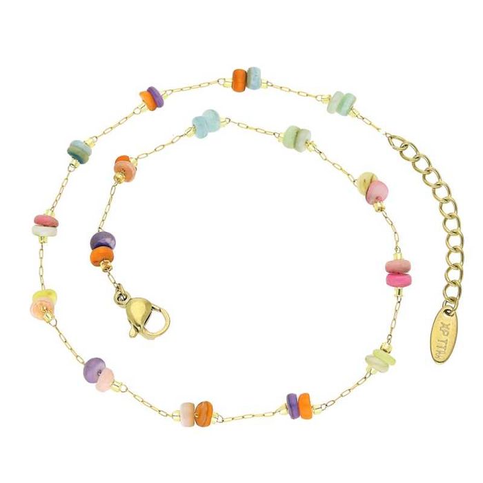 Bransoletka złota na kostkę z KOLOROWYMI KORALIKAMI stal 316L BX130