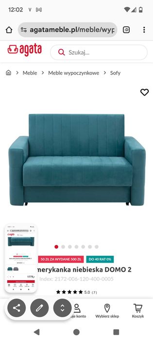 Sofa amerykanka niebieska DOMO 2 86x105x137