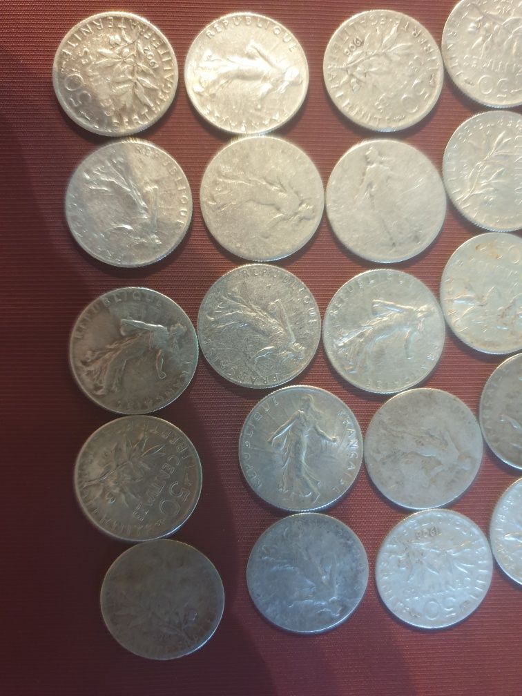 Monety 50 centimes srebro 20szt