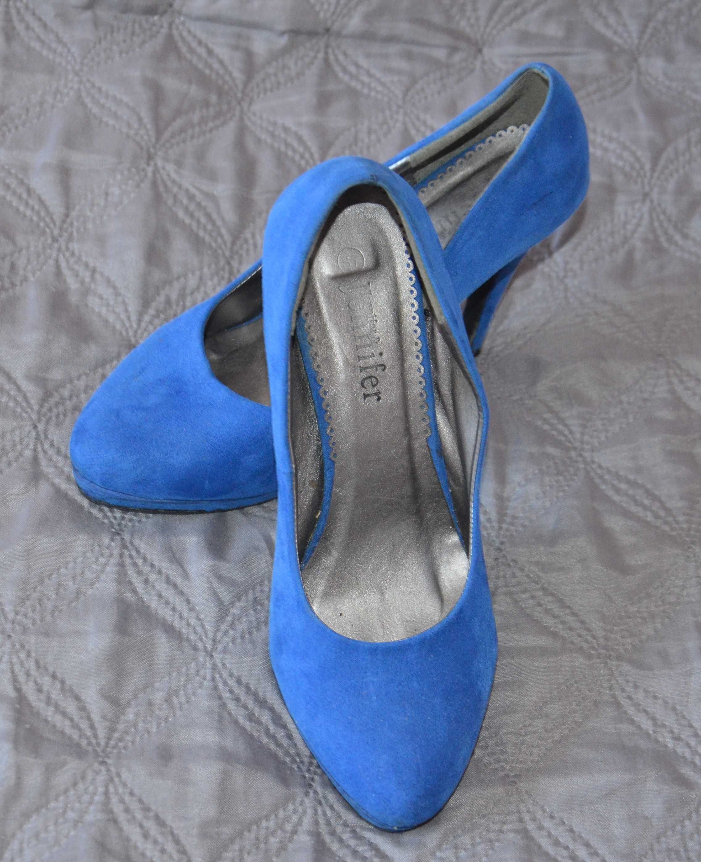 Niebieskie  buty na obcasie 10 cm Jennifer rozmiar 37