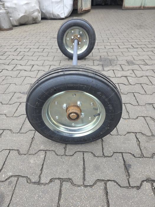Oś przyczepki, wózka, nowe koła 4.00-10 4 PR, felgi skręcane