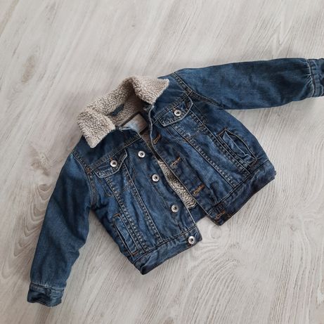 Демисезонная джинсовая куртка курточка шерпа на меху Zara 12-18,18-24