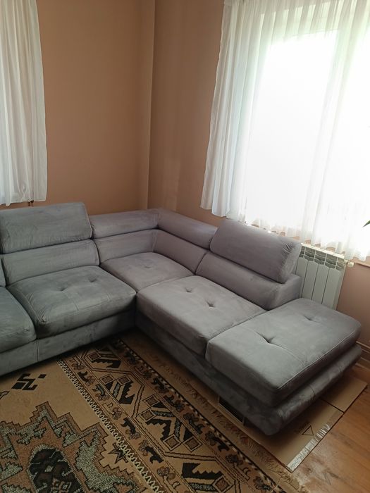 Narożnik z funkcją spania, bardzo ładny, szary Welurowy,transport