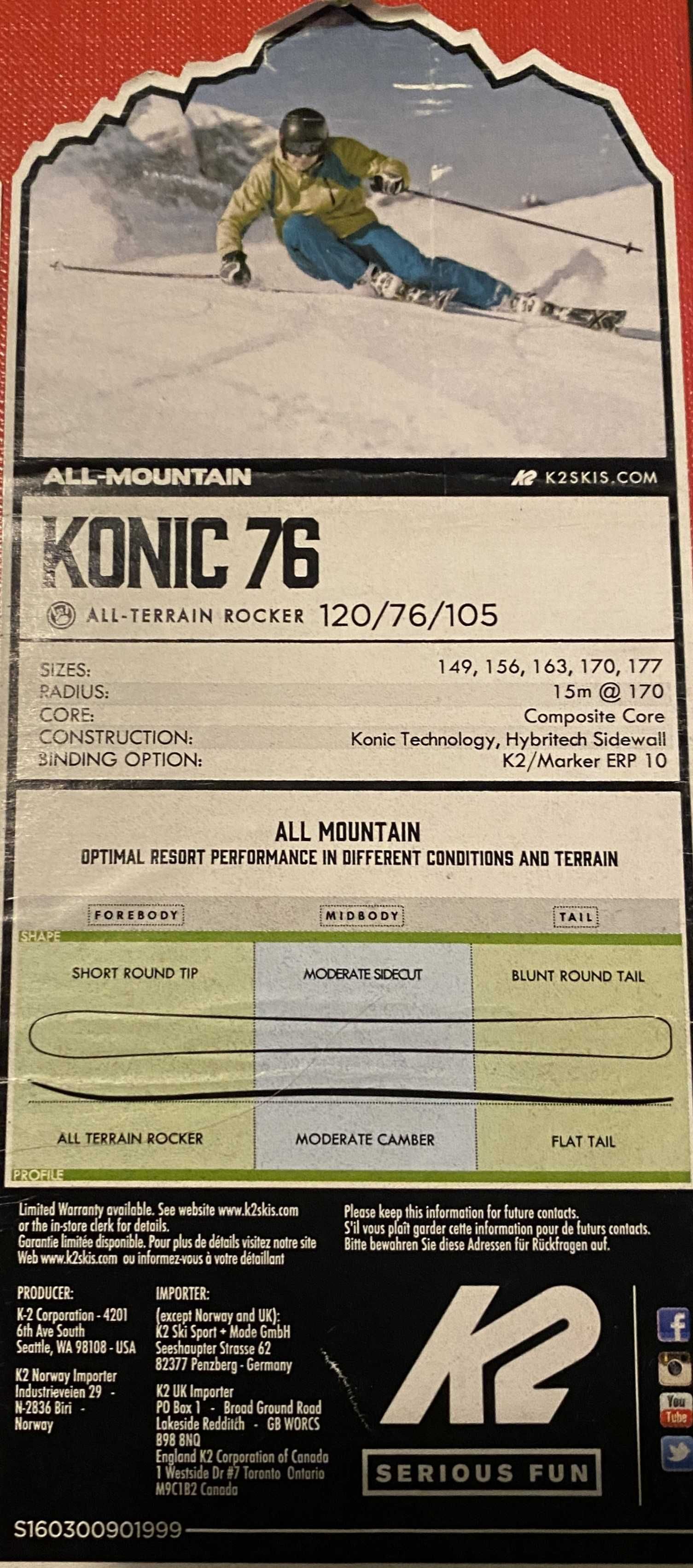 SUPER narty K2 Konic 76 177cm z wiązaniami MARKER MXC 12 TCX ! OKAZJA