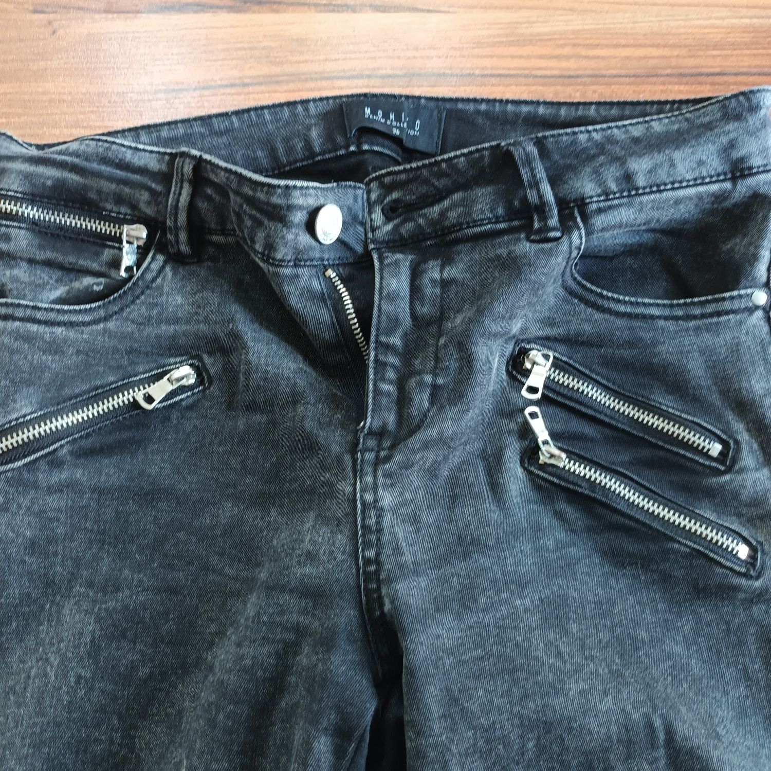 Rurki Mohito 36 S elastyczne jeansy z zamkami grafitowe