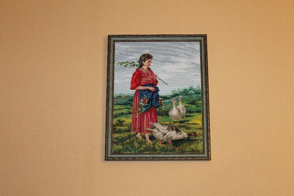 Картина крестиком Девочка с гусями