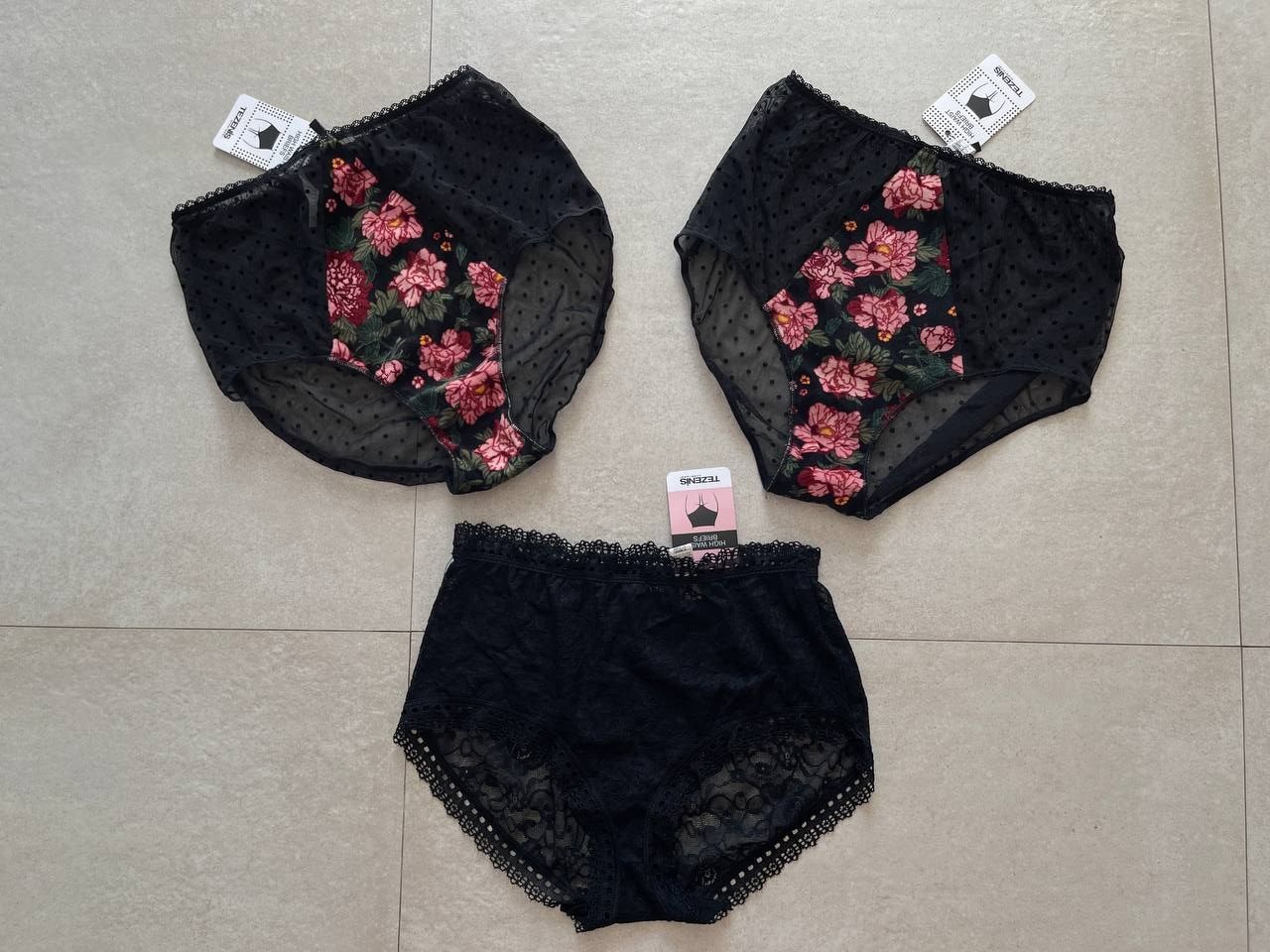 Трусики TEZENIS жіночі 3 шт женские чорные чорні нові мереживо