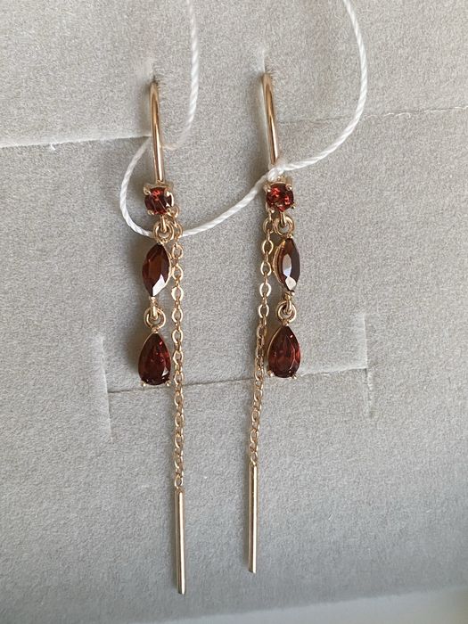 Сережки золото топаз гранат