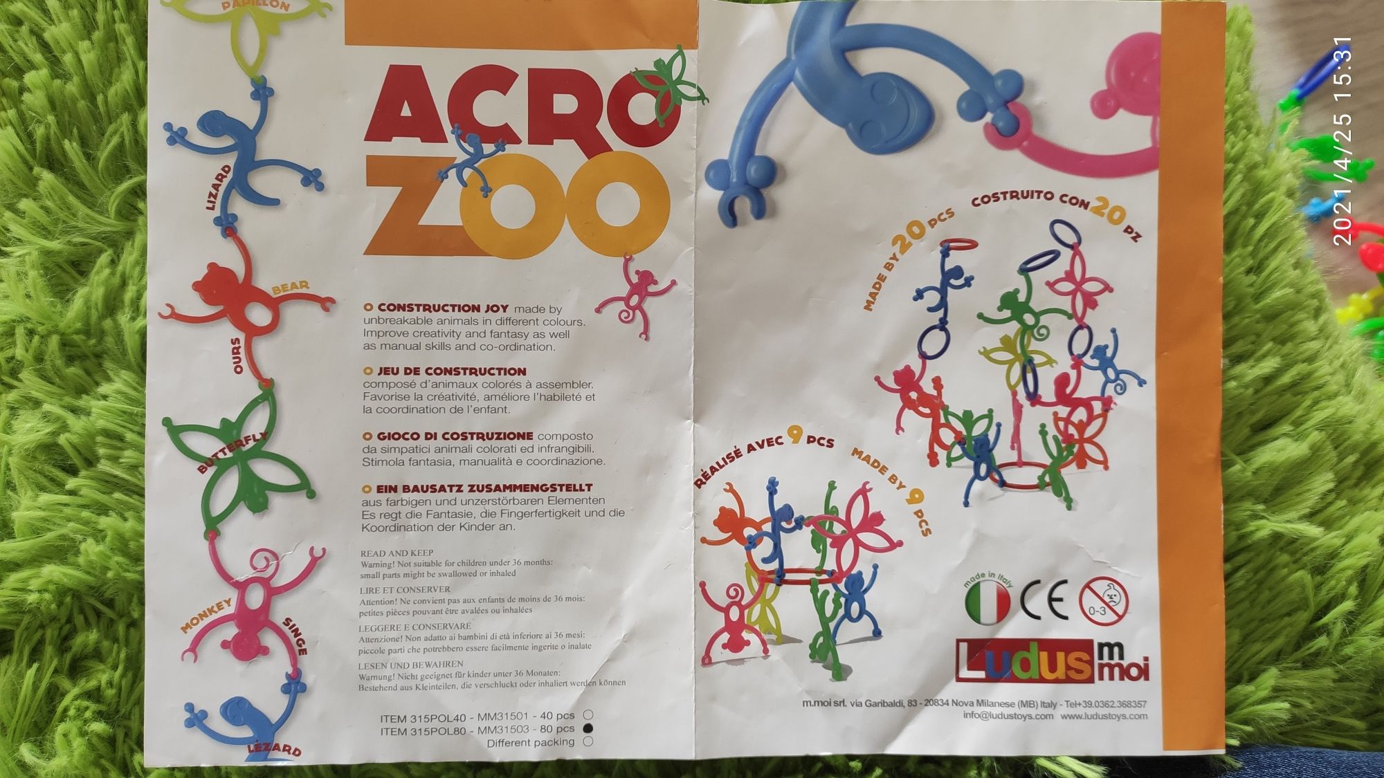 Super klocki konstrukcyjne Acro zoo Ludus 80 el. zabawka edukacyjna