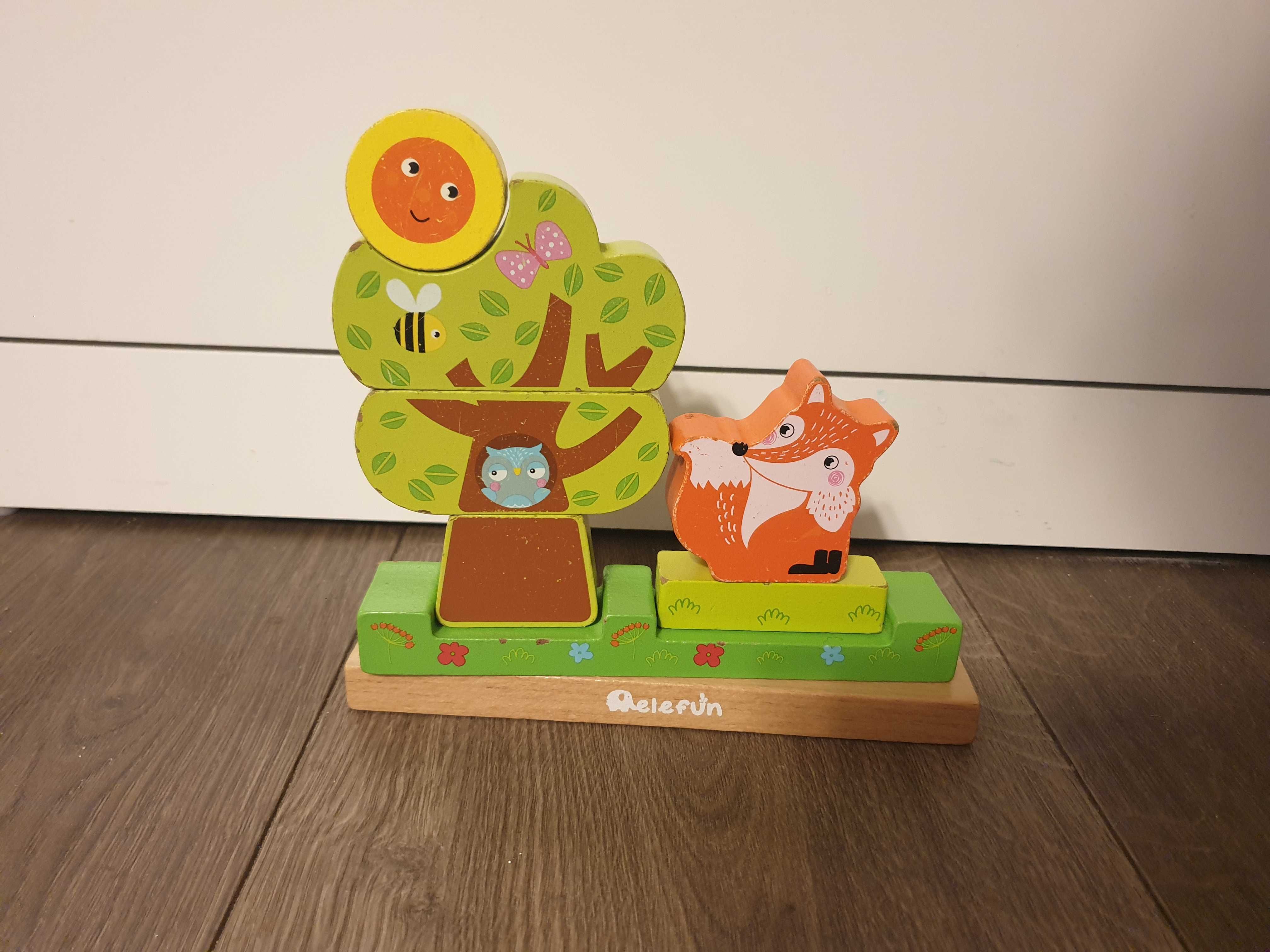 Drewniana układanka magnetyczna las puzzle 3D magnes Montessori Elefun