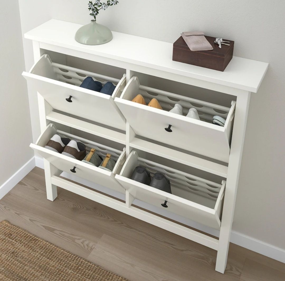 HEMNES Sapateira c/4 compartimentos, branco, 107x22x101 cm