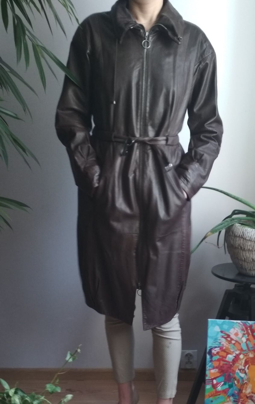 Płaszcz skórzany brązowy Hexeline 44 Retro Lata 80te!