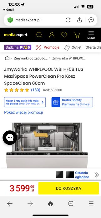 Zmywarka WHIRLPOOL W8I HF58 TUS – NOWA, fabrycznie zapakowana! 60 cm