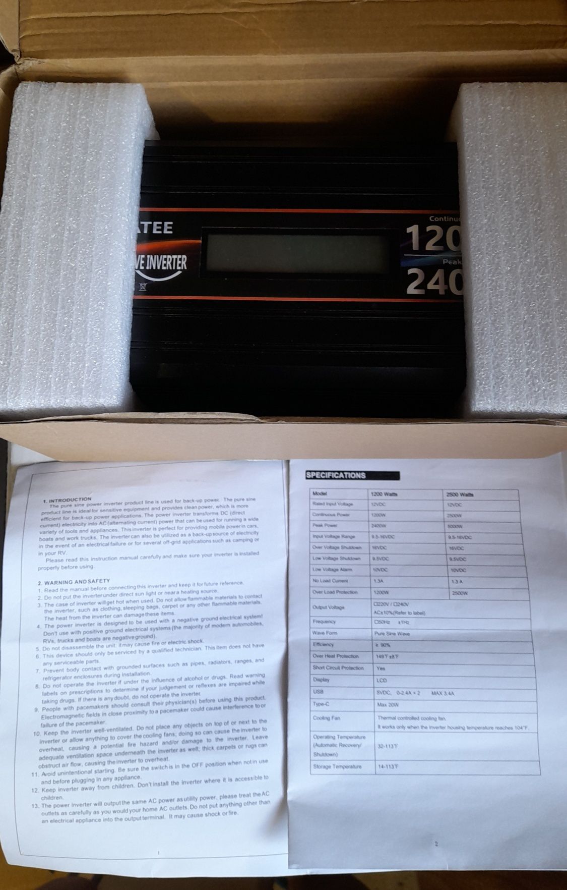 Інвертор EGSCATEE 1200W (2400W) DC12V to AC220V