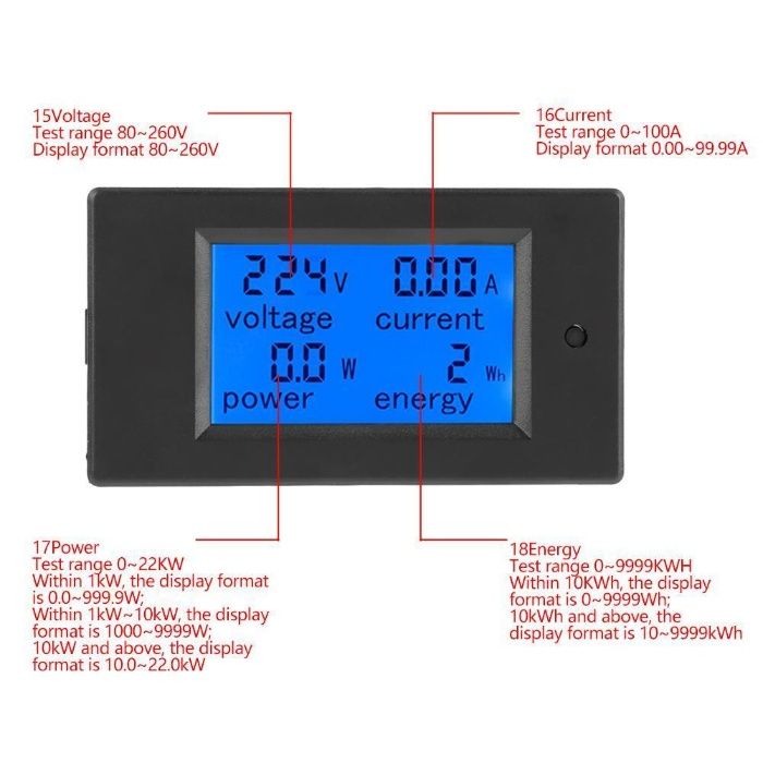 PeaceFair PZEM-061 Ваттметр счетчик энергометр (амперметр вольтметр)