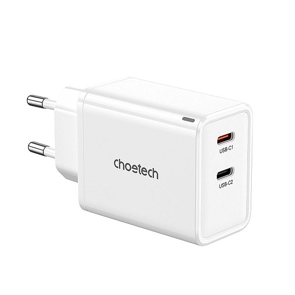 Ładowarka sieciowa Choetech PD6013/2x USB-C PD 65W GaN - biała