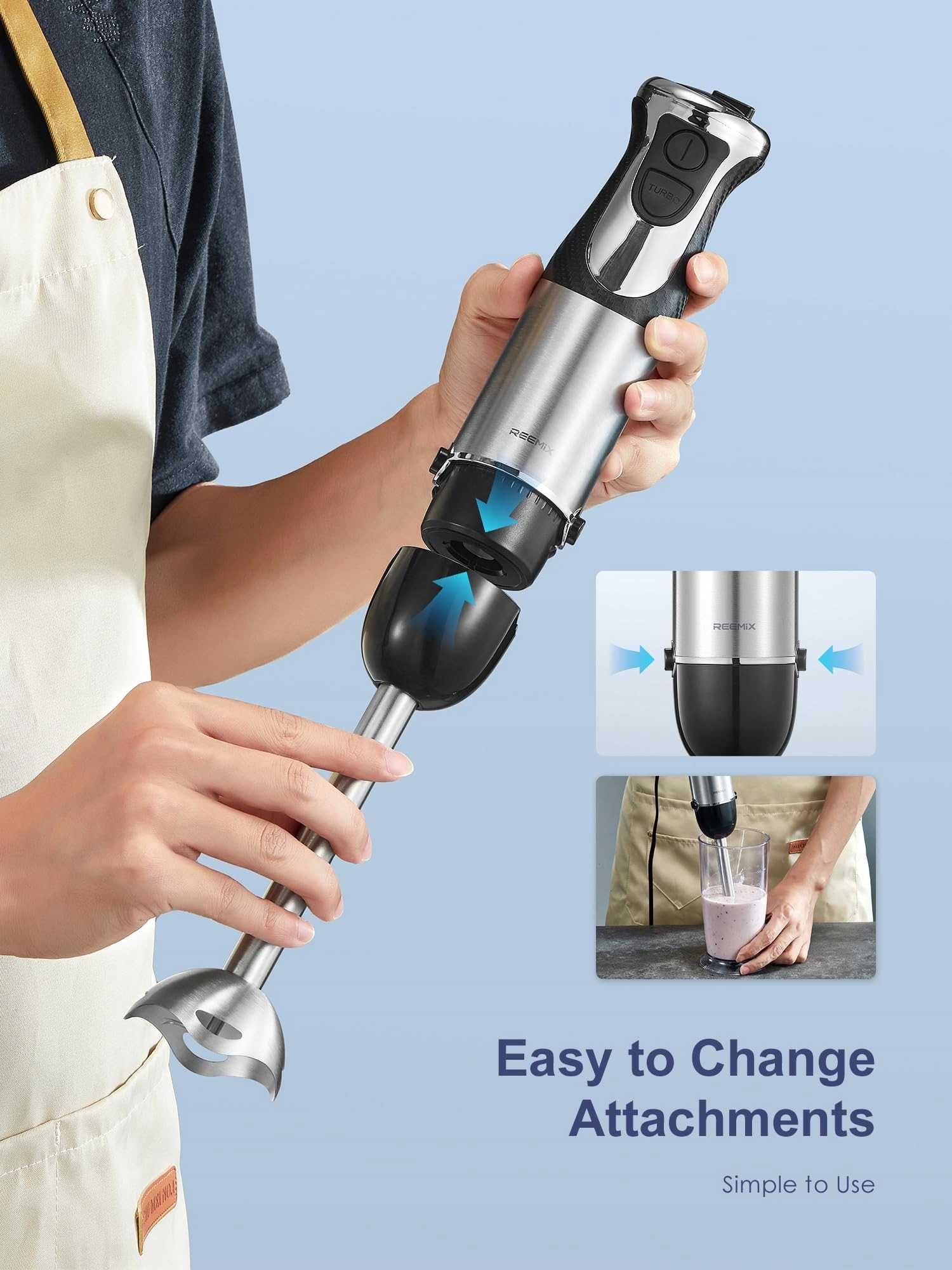 Reemix HB-2034 Blender Ręczny 1000W 12 Prędkości Turbo 5w1 spieniacz
