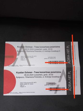 2 Bilety na koncert Krystian Ochman 08.02.2024  Bydgoszcz