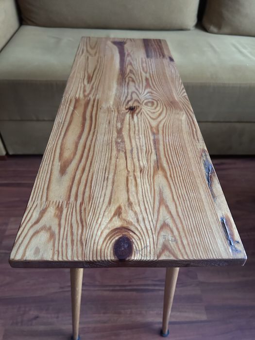 Stolik kawowy z litego drewna loft vintage, ręcznie robiony PRL