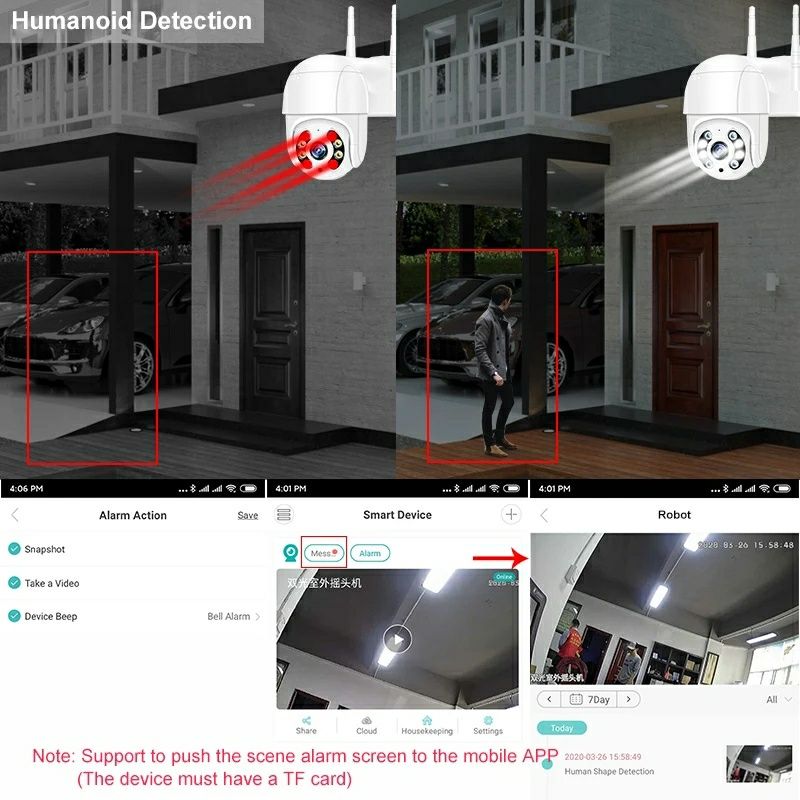 Camera vigilancia exterior 1080p grava no cartão rotativa