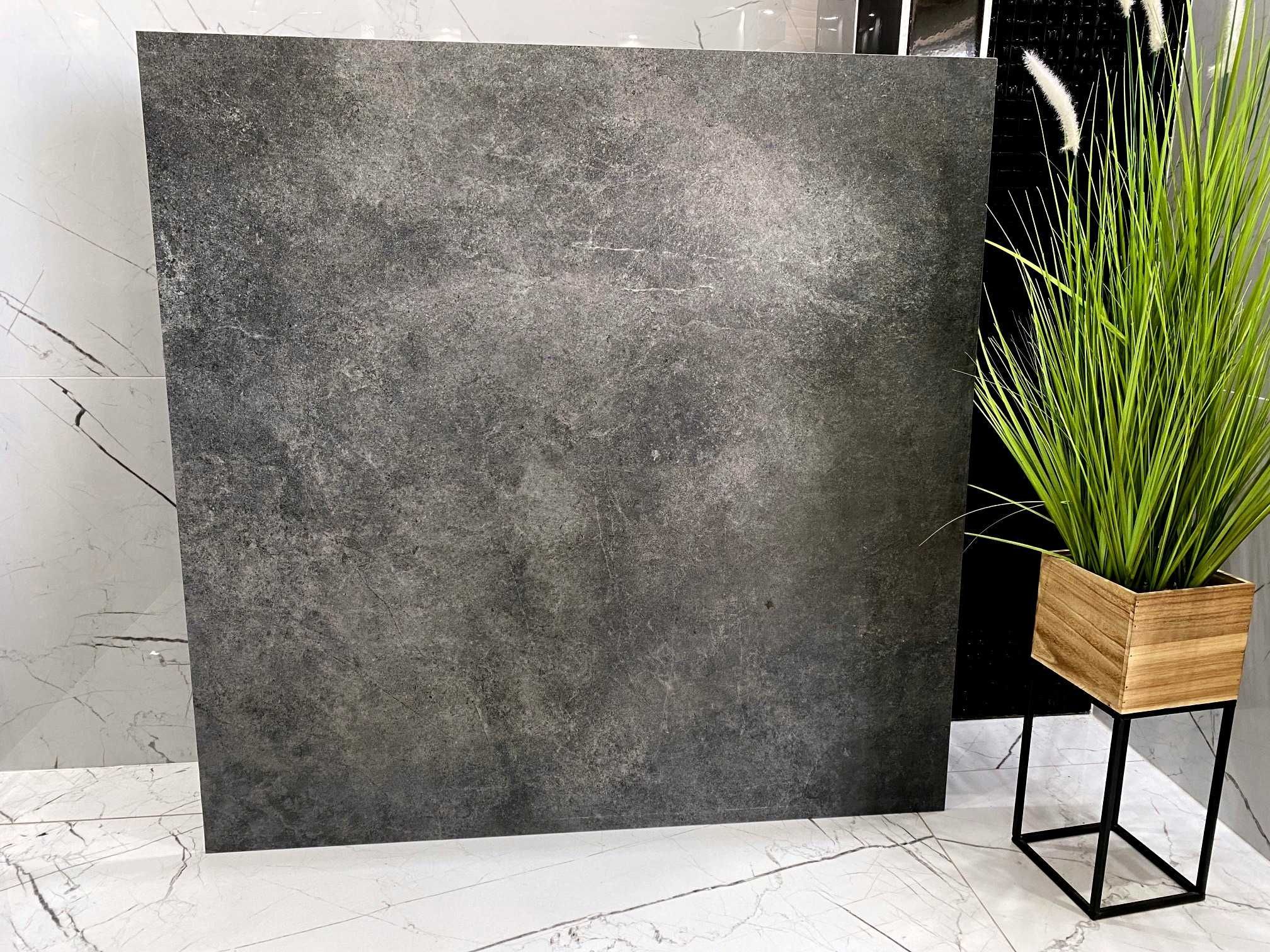 Duże płyty betonopodobne gres 120x120 struktura ANTRACYT STALOWY