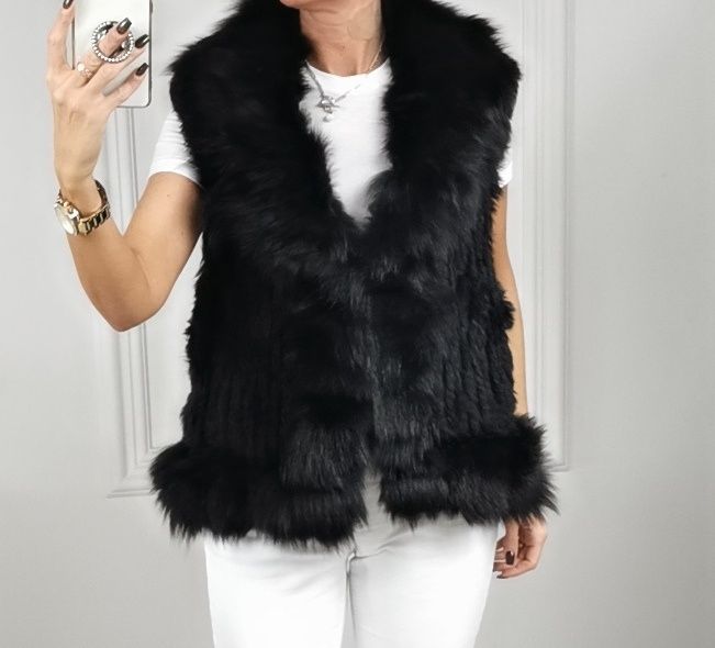 Kamizelka Damska M/L  naturalne futro królik lis