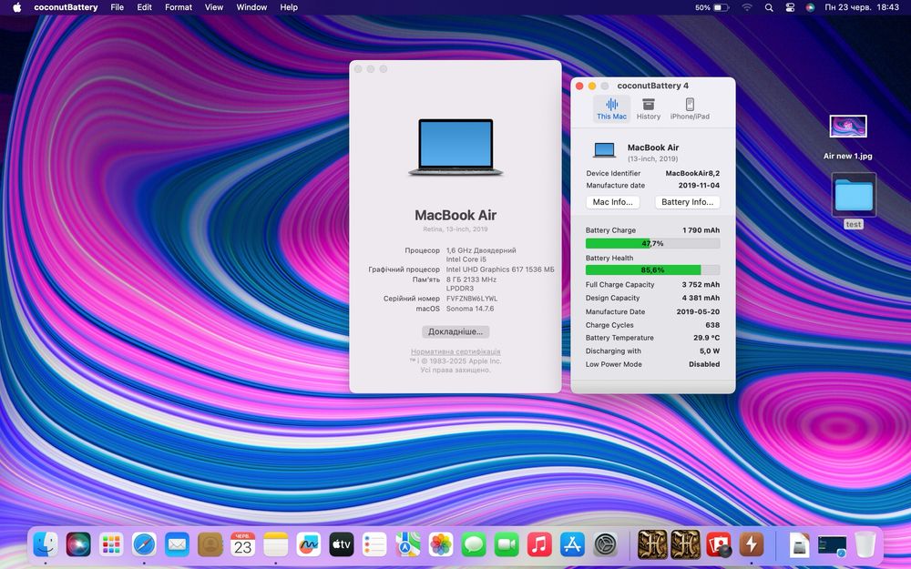 Ноутбук MacBook Air 13” 2019 i5 8 ОЗУ, 128 SSD стан  9/10 #61276