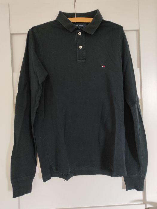 Czarna bluzka długi rękaw polo kołnierzyk męska Thommy Hilfiger S