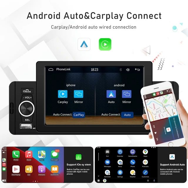 Rádio 1din tela 5" Bluetooth Carplay & android Auto USB  NOVO