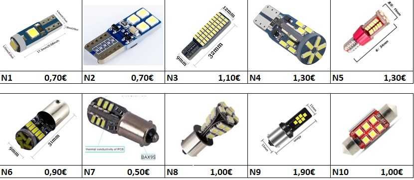 Lampada t5, T10, Ba15s, bay15d, bau15s, t20, tubular, ba9s canbus