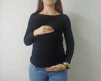 czarna bluzka ciążowa na długi rękaw musling 36 S klasyczna dla mamy