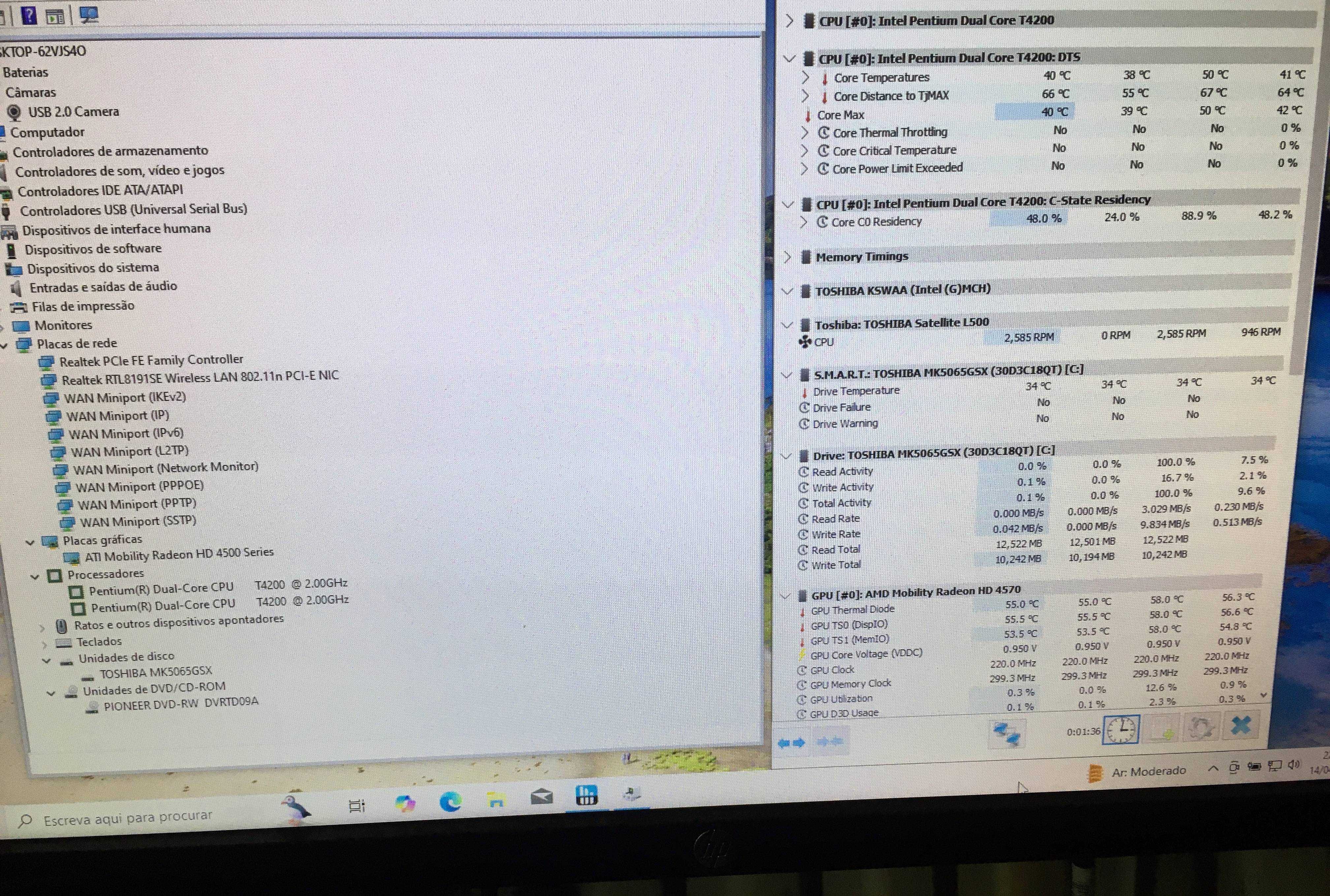Motherboard (KSWAA LA-4981P) Toshiba Satellite L500 e outras pecas