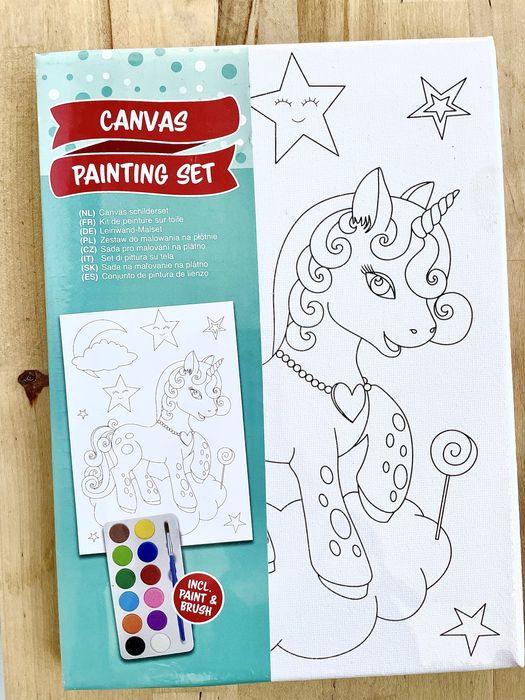 Zestaw małego malarza - obraz na płótnie jednorożec, farby i pędzelek