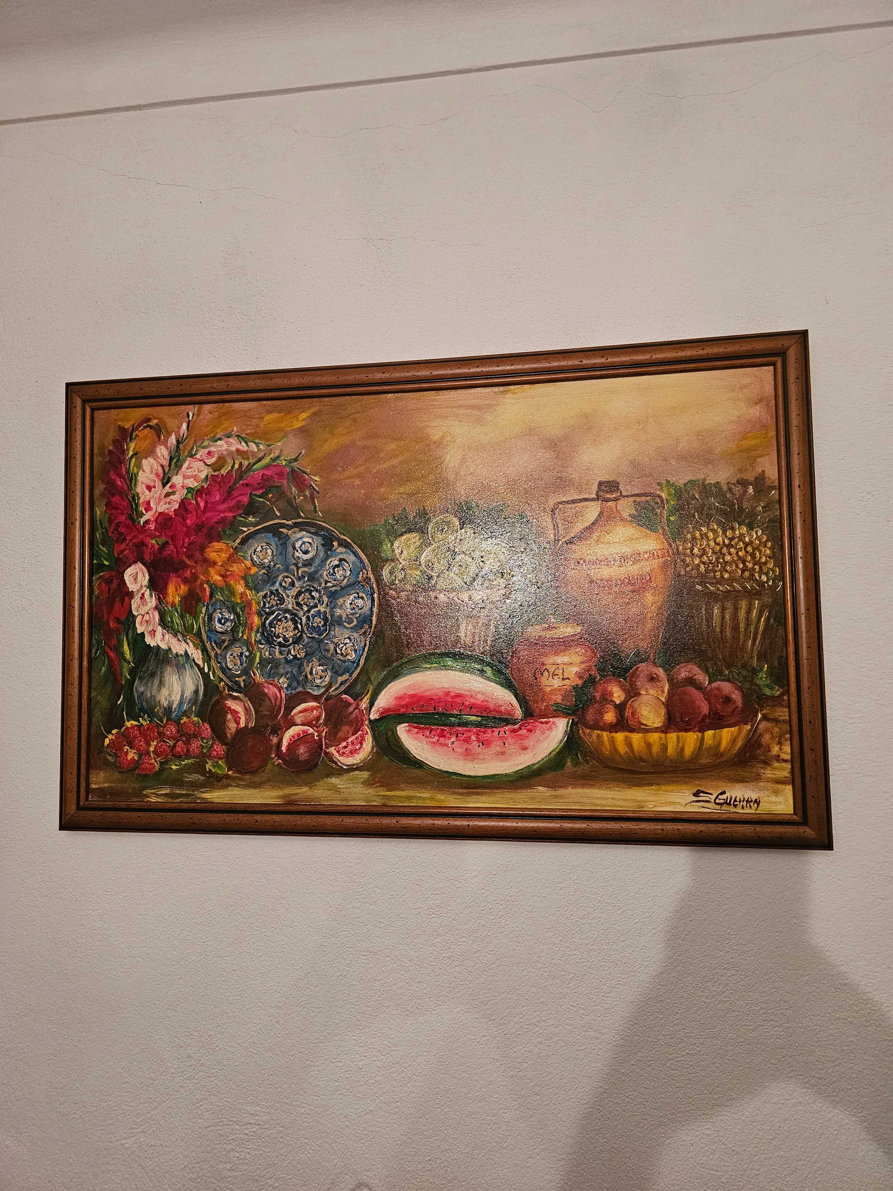 Quadro Vintage Frutas e Flores - Assinado S. Guerra