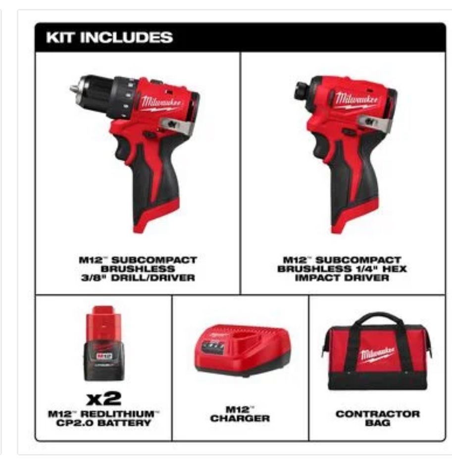 Milwaukee M12 3494-22 Оригінал ! Набір шуруповерт та імпакт