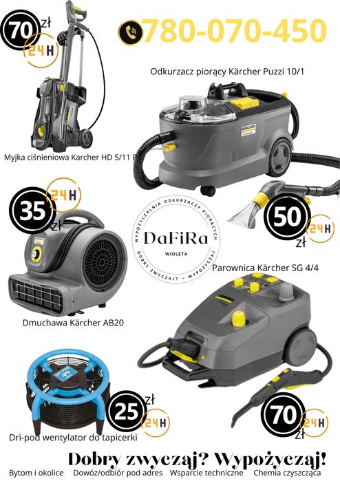 Wypożyczalnia wynajem odkurzacz piorący Kärcher parownica myjka Ruda