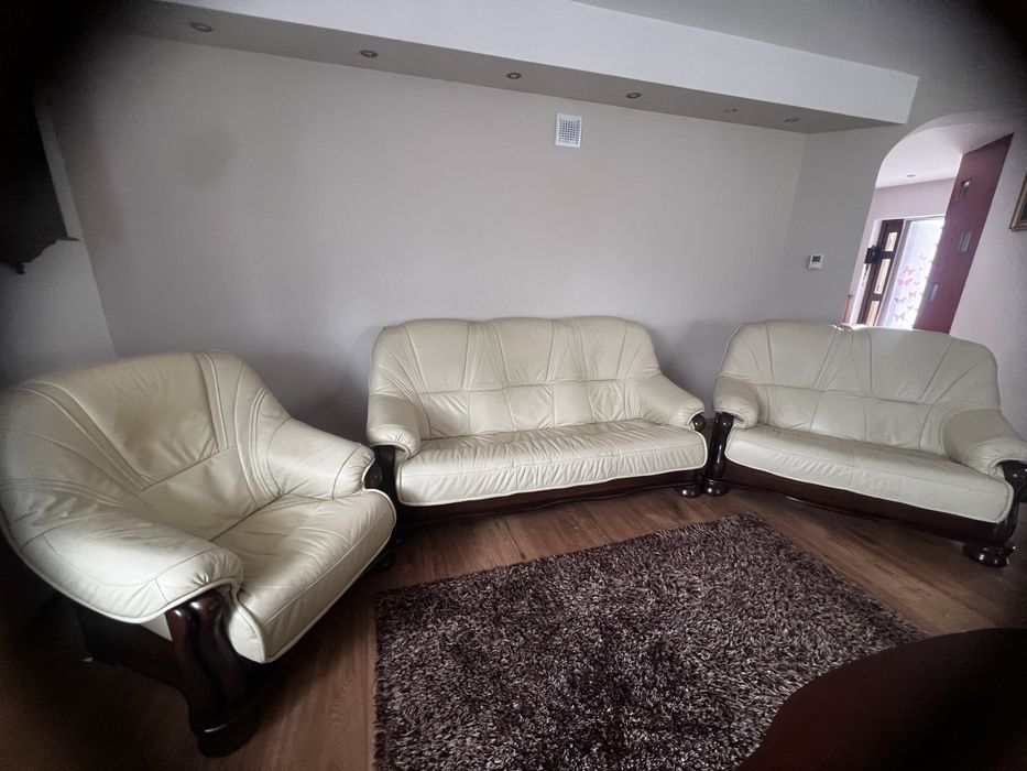 Zestaw wypoczynkowy, komplet skorzanych mebli do salonu