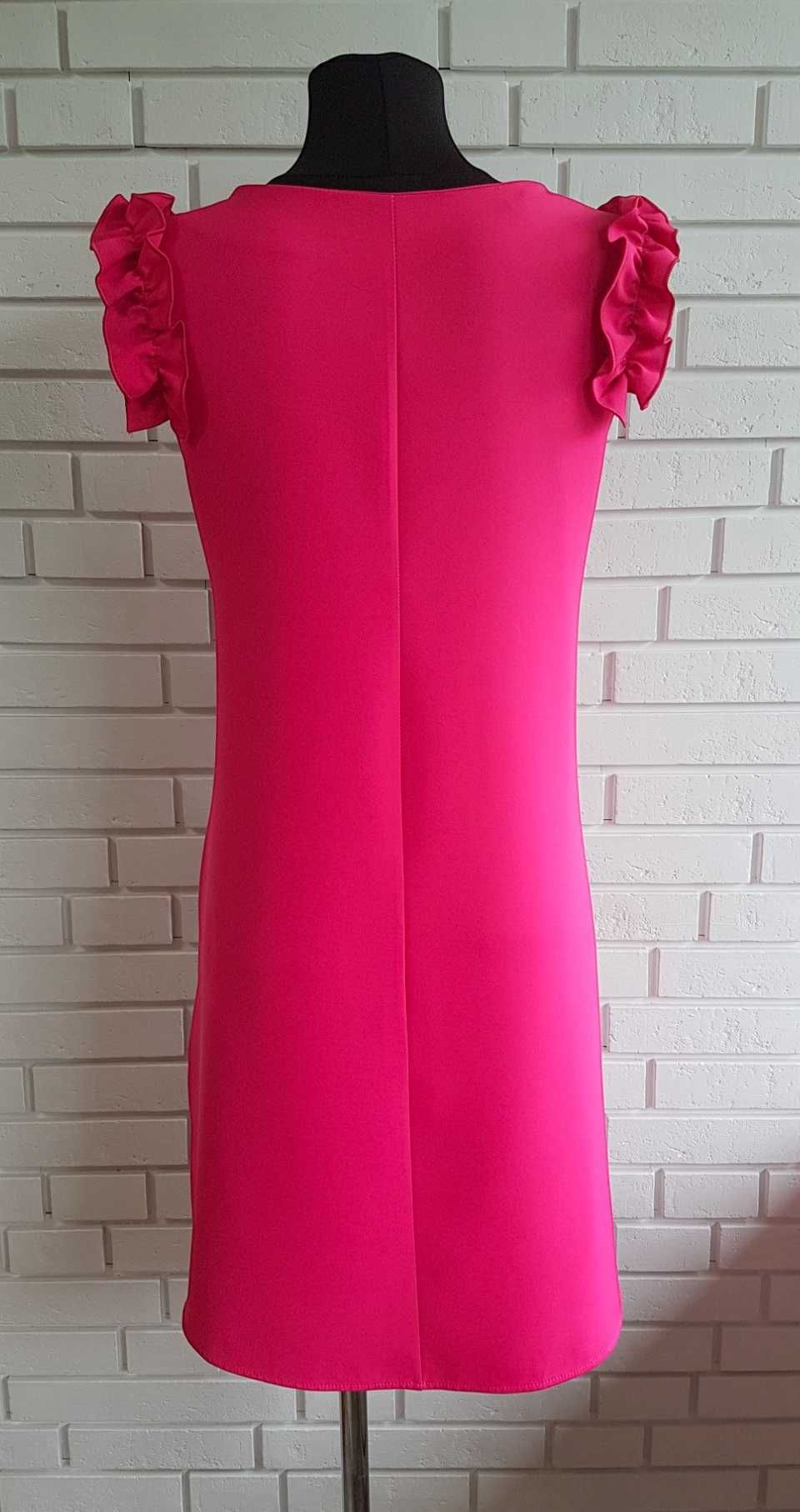 Damska sukienka elegancka różowa rękaw falbanka Euphoria 36/S