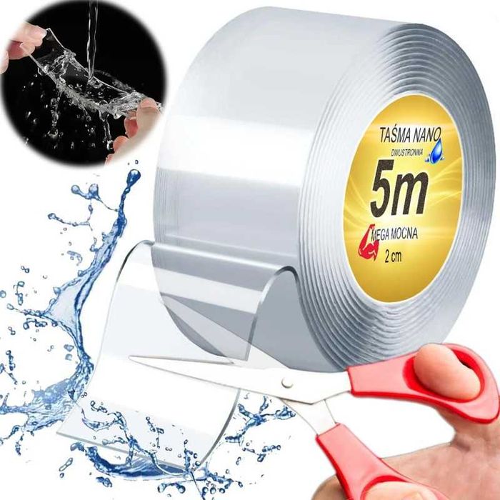 2 x TAŚMA DWUSTRONNA bezbarwna NANO - TAPE Wielokrotna 5mb x 20mm
