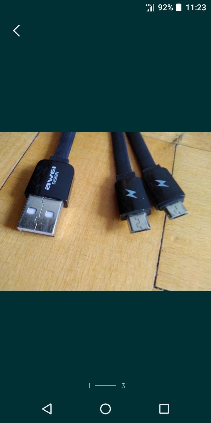 Podwójny kabel usb micro do ładowania smartfona itp komórka ładowarka