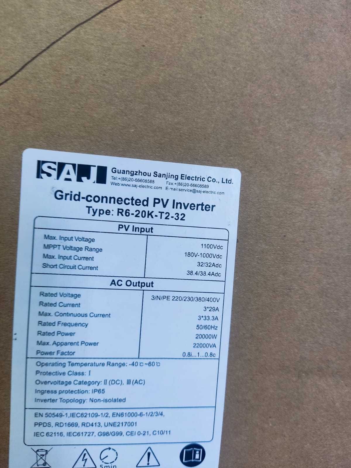 Inversor Trifásico 20kW SAJ - Equipamento NOVO - Preço imbatível