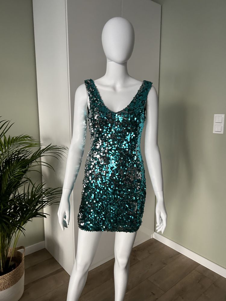 Sukienka mini cekinowa cekiny Charlotte Russe S zielona