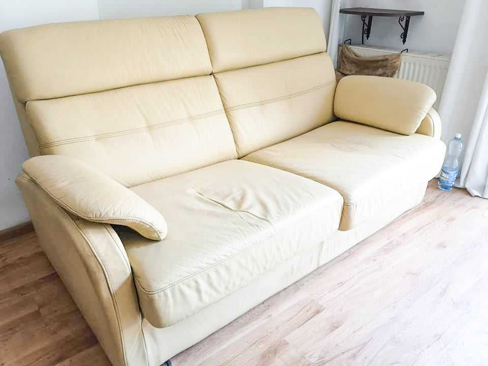 zestaw skóra sofa x2, fotel obrotowy, pufa